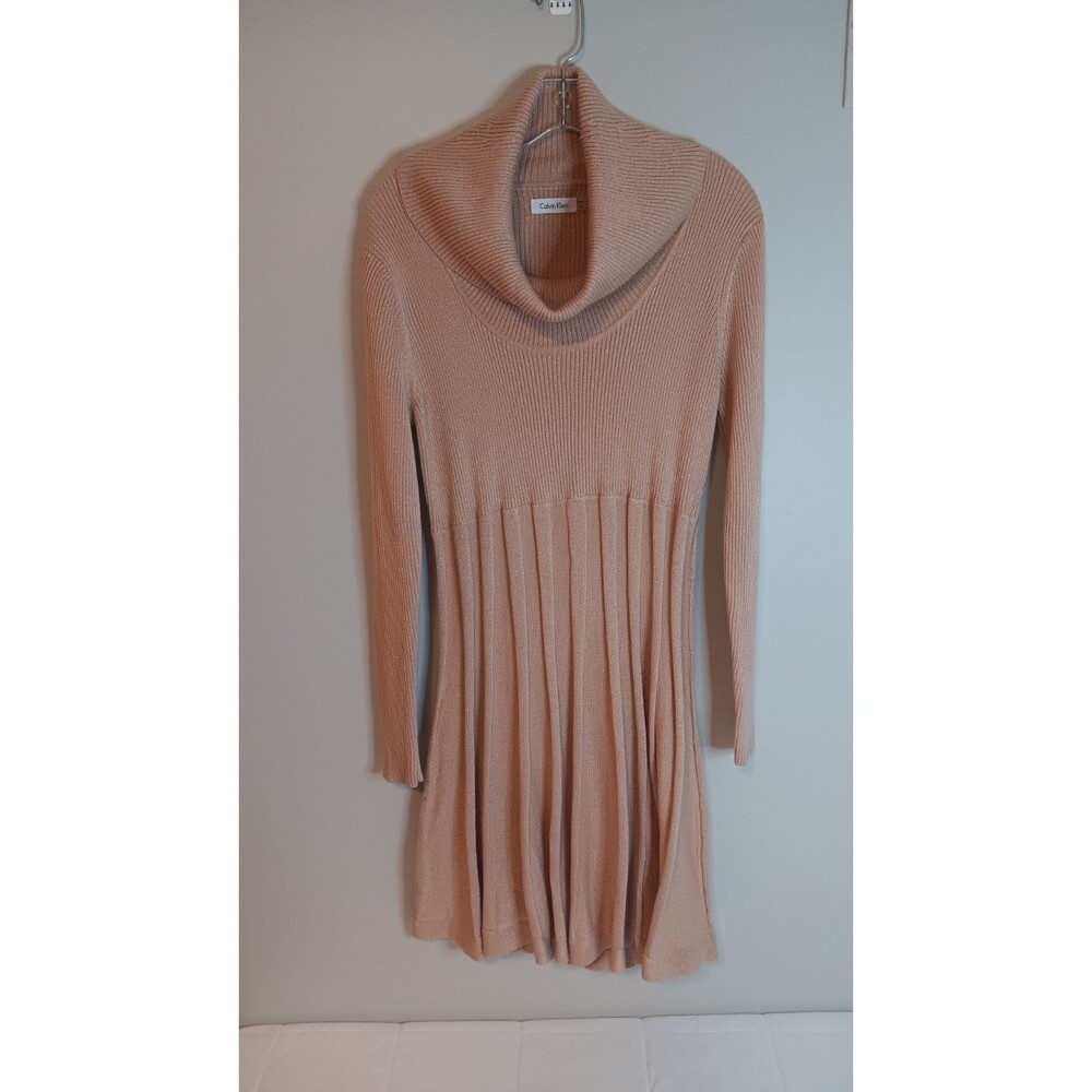 Calvin Klein Cowl Neck Sweater Dress Shimmering Pink Sz XLFlare Pleated Skirt